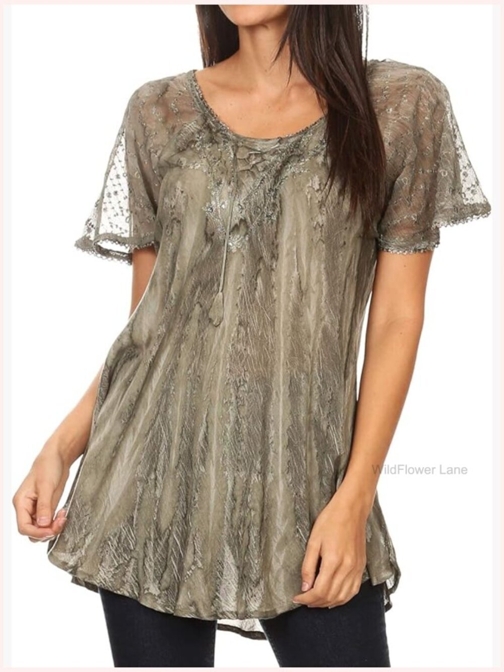 Short Sleeve Scoop Neck Loose Blouse Tunic Top Casual